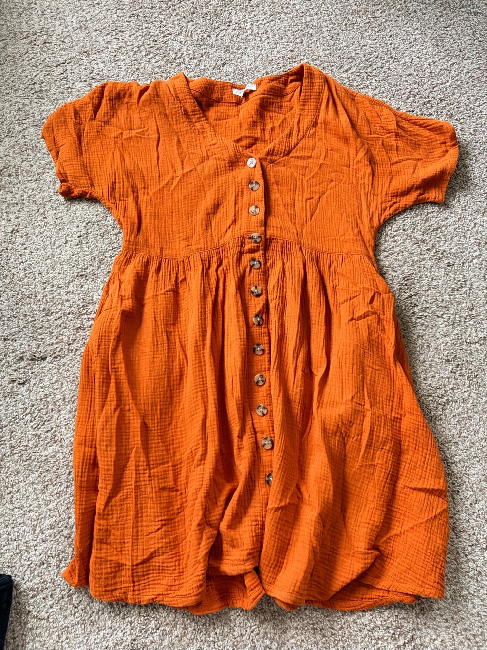 Madewell Girls' Vibrant Orange Button-Front Cotton Dress